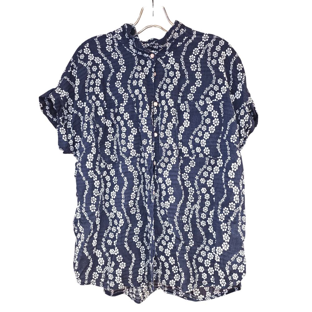 Alex‎ & Jordan floral short sleeve button up blouse sz XL